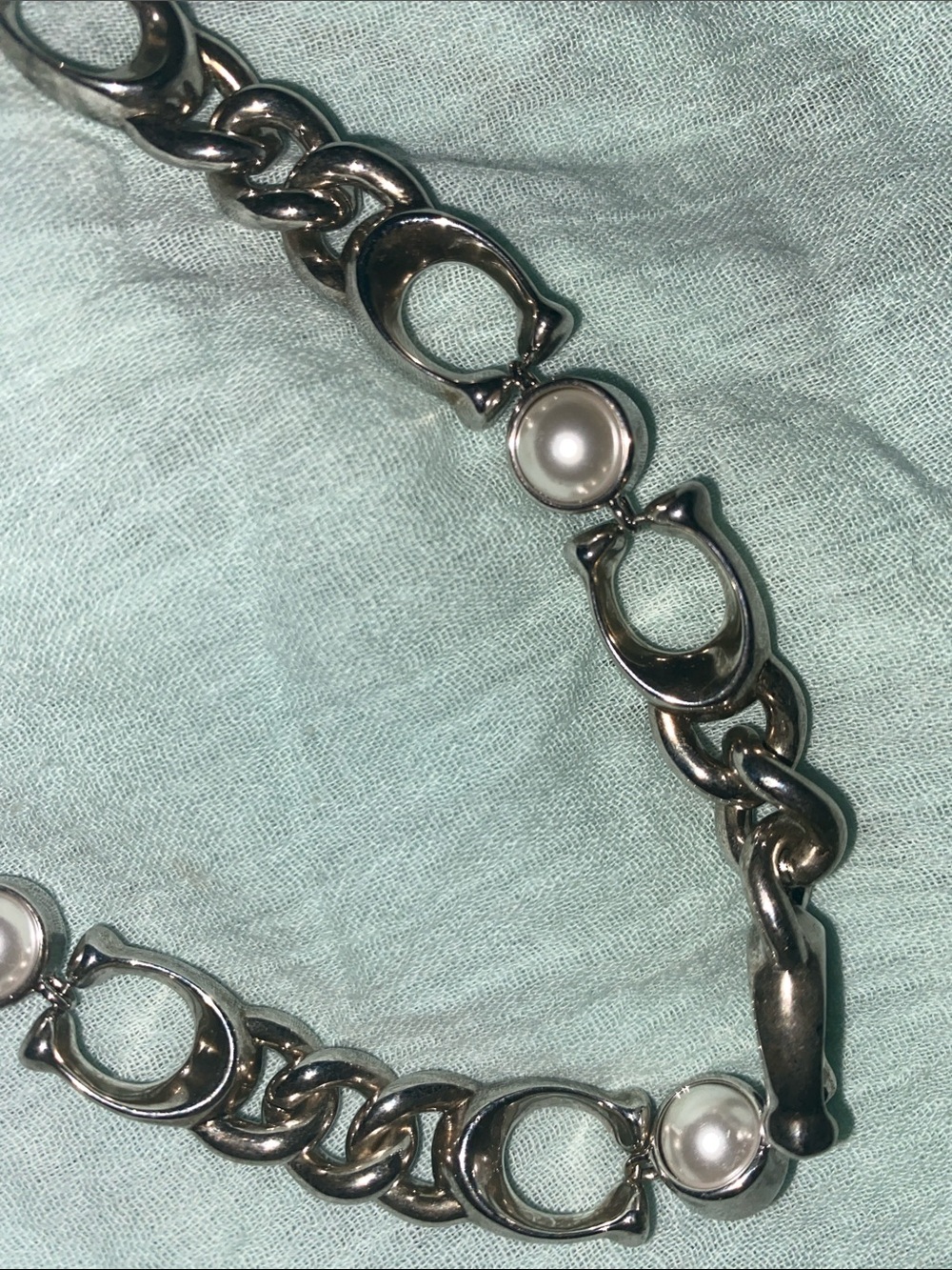 Elegant double sided Coach silver Chain Necklace